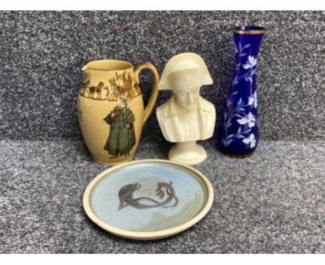 Lot comprising of 4 different items includes Royal Doulton pitcher jug “coachman” together with Napoleon bust, Celtic art pot