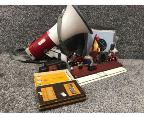 Miscellaneous items to include adastra tannoy speaker pic slide rule fishing real 45s etc