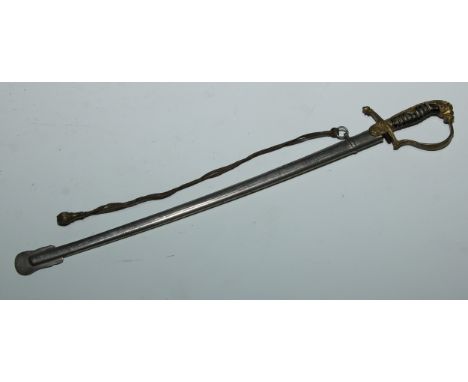 An early 20th century novelty letter knife, of military interest, as an infantry sword and scabbard, 25cm long 