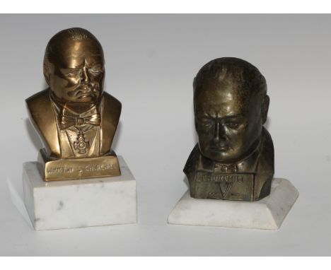 Sir Winston Churchill - a portrait bust, marble base, 18cm high; another (2) 