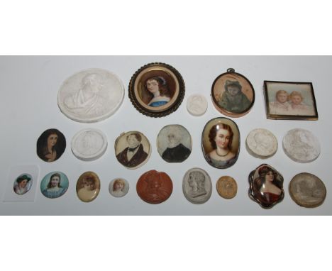 The Cabinet - a collection of portrait miniatures and plaster intaglios, various media and subjects (qty) 