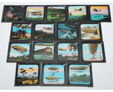 Aeronautica - a collection of early 20th century glass magic lantern slides, depicting biplanes, zeppelins, and early aircraf