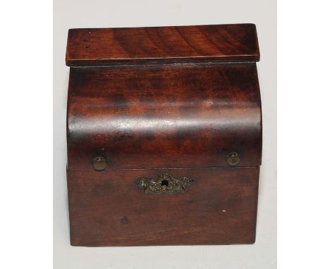 A 19th century mahogany novelty tea caddy, as a miniature cylinder desk, hinged cover, 13cm wide, Dutch, c.1830 