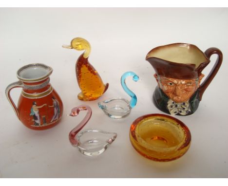 A mixed lot comprising a 19th Century Ashworth jug decorated with Greek mythological figures against an orange ground, Royal 