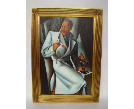 After Tamara de Lempicka, Portrait of Doctor Boucard, oil on canvas, gilt frame.
59 x 90cm. 
