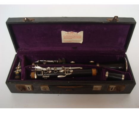 An early 20th Century Class A French ebony clarinet stamped Jerome Thibouville-Lamy, 10 Charterhouse Street E. C, in fitted c