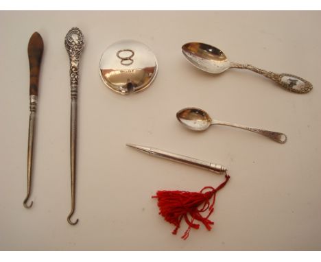 A silver Life Long propelling pencil together with an American Golden Gate San Francisco sterling souvenir spoon with a/f ena