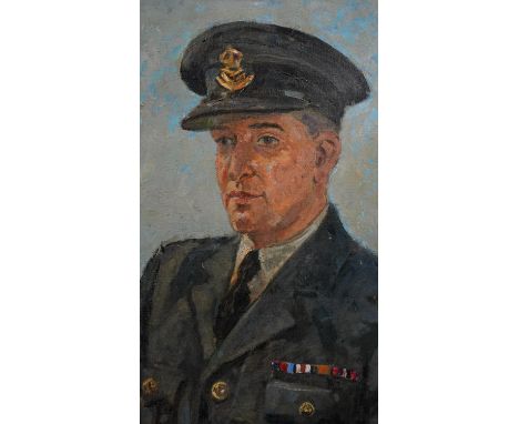 An oil on canvas portrait, Squadron Leader W Lonnon, signed Cooke 1957, label to the reverse. H.71 W.61cm 