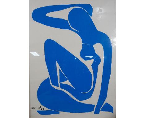 After Henri Matisse - A framed and glazed coloured lithograph of Blue Nude, 1952. Signed in plate. H.62 W.46cm 