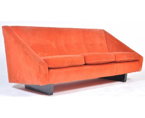 An exceptional rare vintage 1960's retro vintage three-seater Cubist style sofa settee. Vibrant orange upholstery, with trian