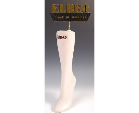 Elbeo - A mid 20th century retro vintage shop advertising display stand sign for ' Beautiful Stocking '. The display stand be
