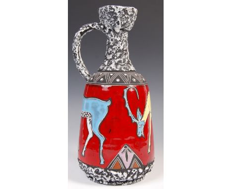 An exceptional 20th century believed San Marino retro vintage studio art pottery water jug / vessel having a volcanic fat lav
