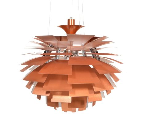 After Poul Henningsen - Artichoke Lamp - A contemporary large copper ceiling light / lamp fixture. The lamp having multiple s