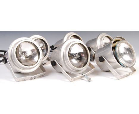 SIS Ltd - PS 25 Pin'Zit' - A set of six 20th century vintage industrial can spotlight lamps each having fixing bracket and gl