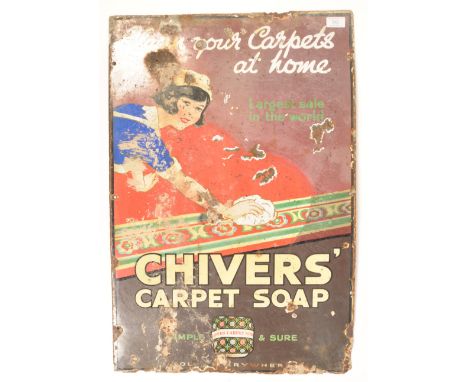 Chivers' Carpet Soap - An early 20th century vintage point of sale display porcelain enamel sign depicting a lady / maid clea