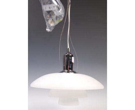 After Poul Henningsen - A contemporary glass ceiling fixture light / lamp. The light consisting of three dished milk glass sh