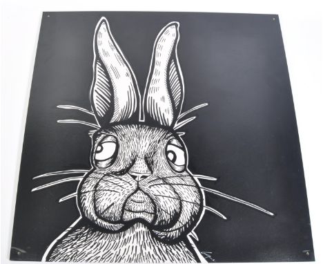 Alex Lucas - Lucas Antics - Rampant Rabbit - A contemporary Bristol graffiti art painting on board of the iconic rabbit chara