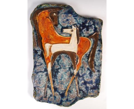 Helmut Schaffenacker - L46 - A superb 1960's German retro vintage studio art pottery glazed wall plaque depicting a horse and