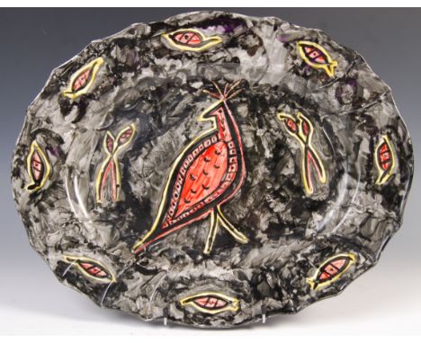 John Mortlock, Oxford street, London - An unusual late 19th century British antique vintage studio pottery ceramic oval servi