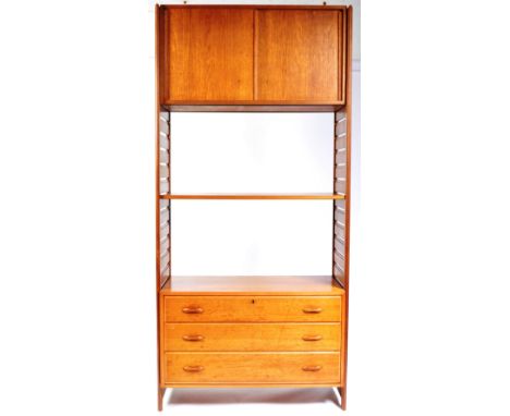 Staples - Ladderax - A 1970's retro vintage teak wood single bay wall shelving unit / room divider comprising of two wooden d