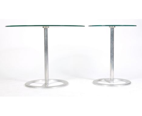 Boss Design - Rota - A pair of contemporary side / lamp tables having a glass tabletop raised upon a steel cylindrical column