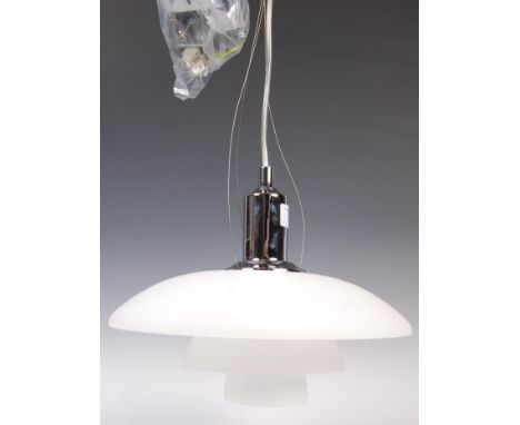After Poul Henningsen - A contemporary glass ceiling fixture light / lamp. The light consisting of three dished frosted glass