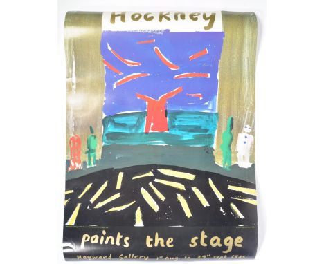 David Hockney - A 1980's retro vintage Hayward Gallery exhibition poster ' Paints The Stage ' depicting the painting ' The Ga