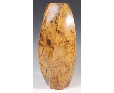 A 20th century retro vintage turned olive wood vase of spiral form having a wonderful exposed grain. Measures; 31cm tall.