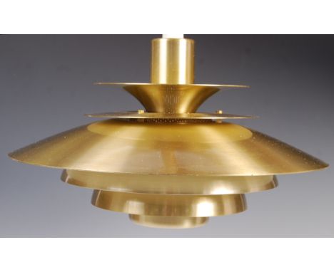 A 20th century Danish retro vintage ceiling rise and fall lamp / light pendant fixture in the manner of Poul Henningsen compr
