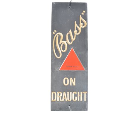 "Bass" - An original 20th century retro vintage breweriana slate point of sale pub display sign comprising of a slate slab be