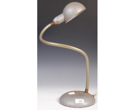 A 20th century retro vintage goose neck desk / table lamp comprising of domed two tone shade supported by a plastic coated go