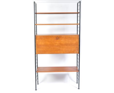 Staples - Ladderax - A 1970's retro vintage shelving wall unit comprising of a pair of ebonised metal uprights creating a sin