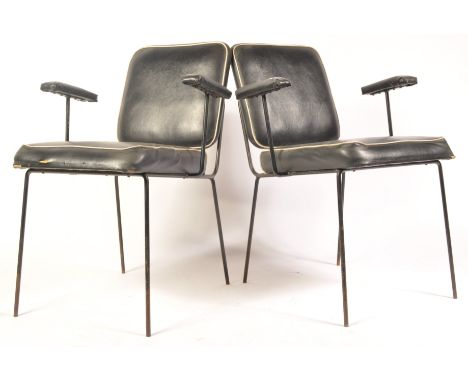 A pair of mid 20th century retro atomic / sputnik armchairs of ebonised metal wire form construction having black vinyl foam 