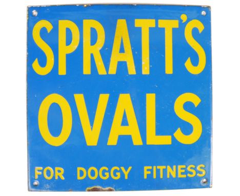 Spratt's - Ovals - An early 20th century antique vintage industrial porcelain enamel point of sale shop advertising sign. The