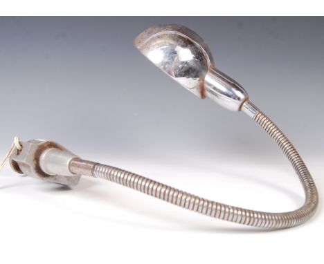 An art deco vintage industrial engineers goose neck lamp consisting of a domed shade supported by an adjustable goose neck st
