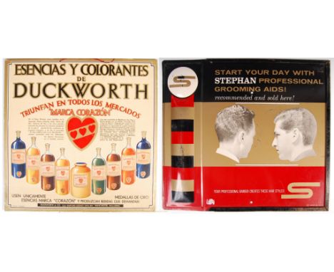 Duckworth - Stephan - Two original 20th century retro vintage advertising signs. The Duckworth sign being in French and print