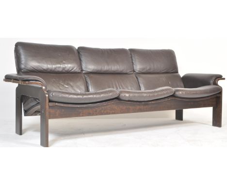Jeki Mobler - An original retro vintage 1970's Jeki Mobler made three-seater sofa settee. Stained beech show-wood frame, with