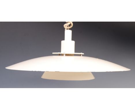 A 20th century Danish retro vintage ceiling rise and fall lamp / light pendant fixture in the manner of Poul Henningsen compr