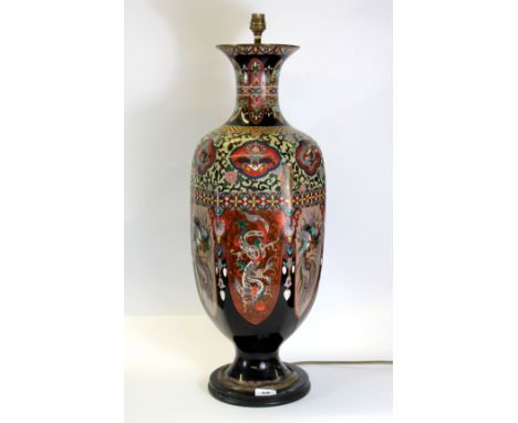A large early 20th Century Japanese cloisonné on copper lamp base, H. 65cm, (A/F).