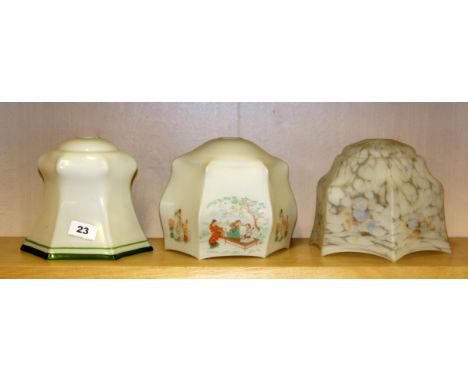 Three 1930's glass ceiling light shades, H. 17cm.