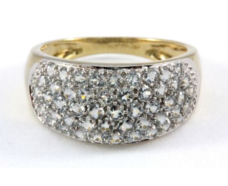 A 9ct yellow gold stone pave set ring, (R.5).