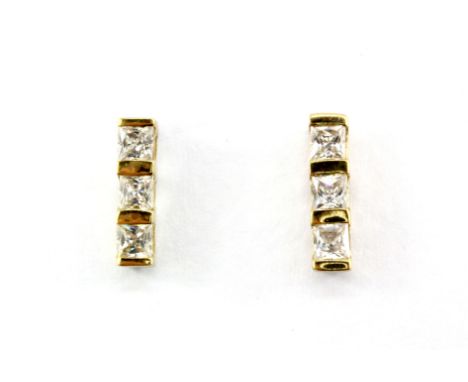 A pair of 9ct yellow gold stone set earrings.