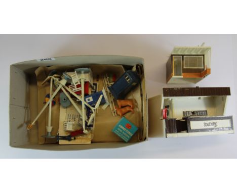 A box of Corgi and Scalextric accessories, together with a quantity of Corgi Model Club magazines.