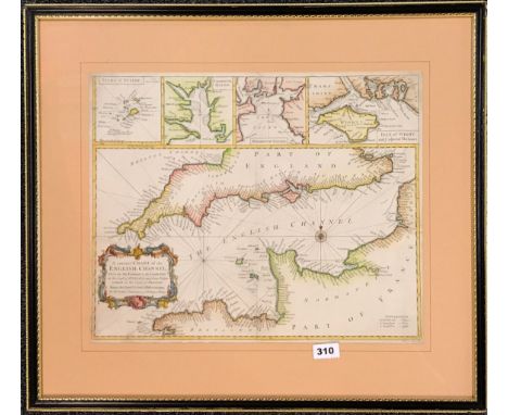 An early framed map of the English Channel by R. W. Seal from 'The lastest and best observations for Mr Tindal's continuation