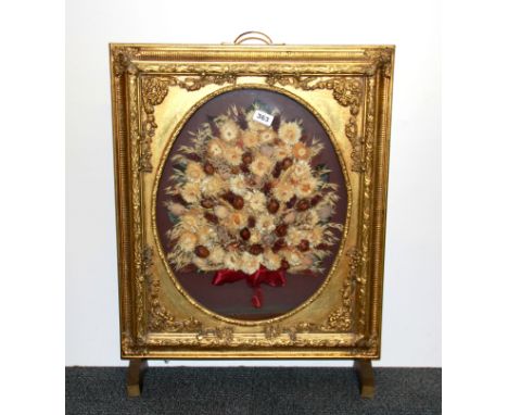 A gilt framed dried flower fire screen, H. 71cm.