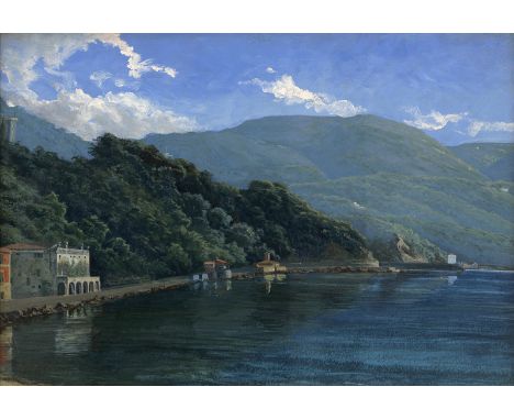 Hummel, Carl Maria Nikolaus -- Villen am Gardasee.Öl auf dünnem Karton. 25,6 x 37,8 cm. Verso schwer leserlich in Bleistift b
