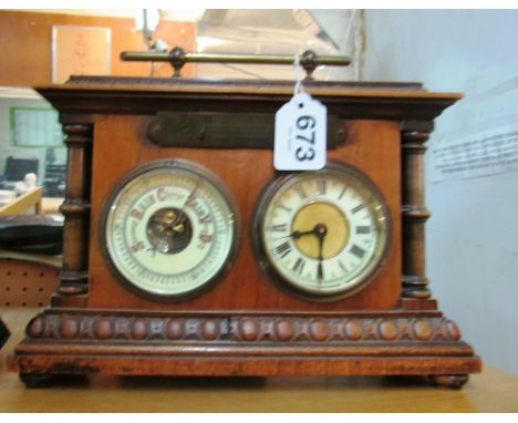 An oak clock barometer set