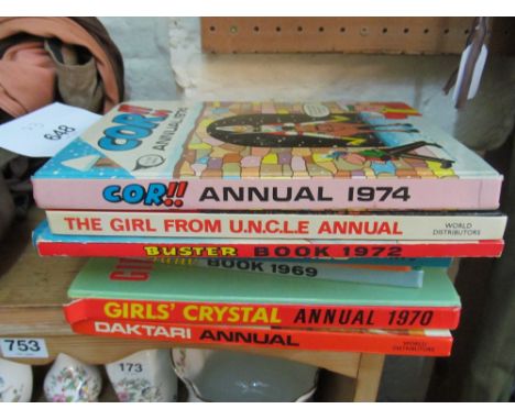 Various 1960's/70's annuals including The Girl From Uncle, 1972 Buster Book and 1974 Cor!!