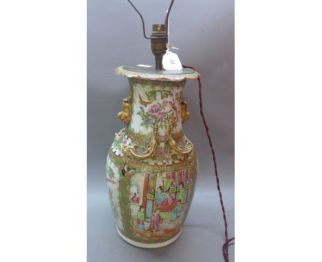 A late 19th Century Cantonese vase having famille rose design (has been made into a lamp)