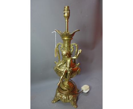 An 18th Century style brass table lamp, H:41cm